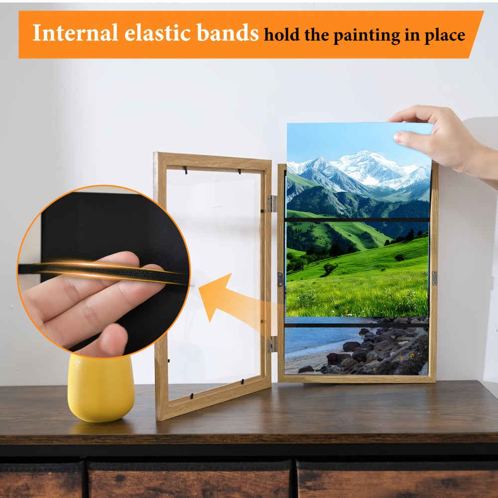 Kids Art Frames Front Opening Changeable Artwork Display Frames for Children Drawings Crafts Photos Wall Gallery - Set of 2 or 4, Black White Wood Grain
