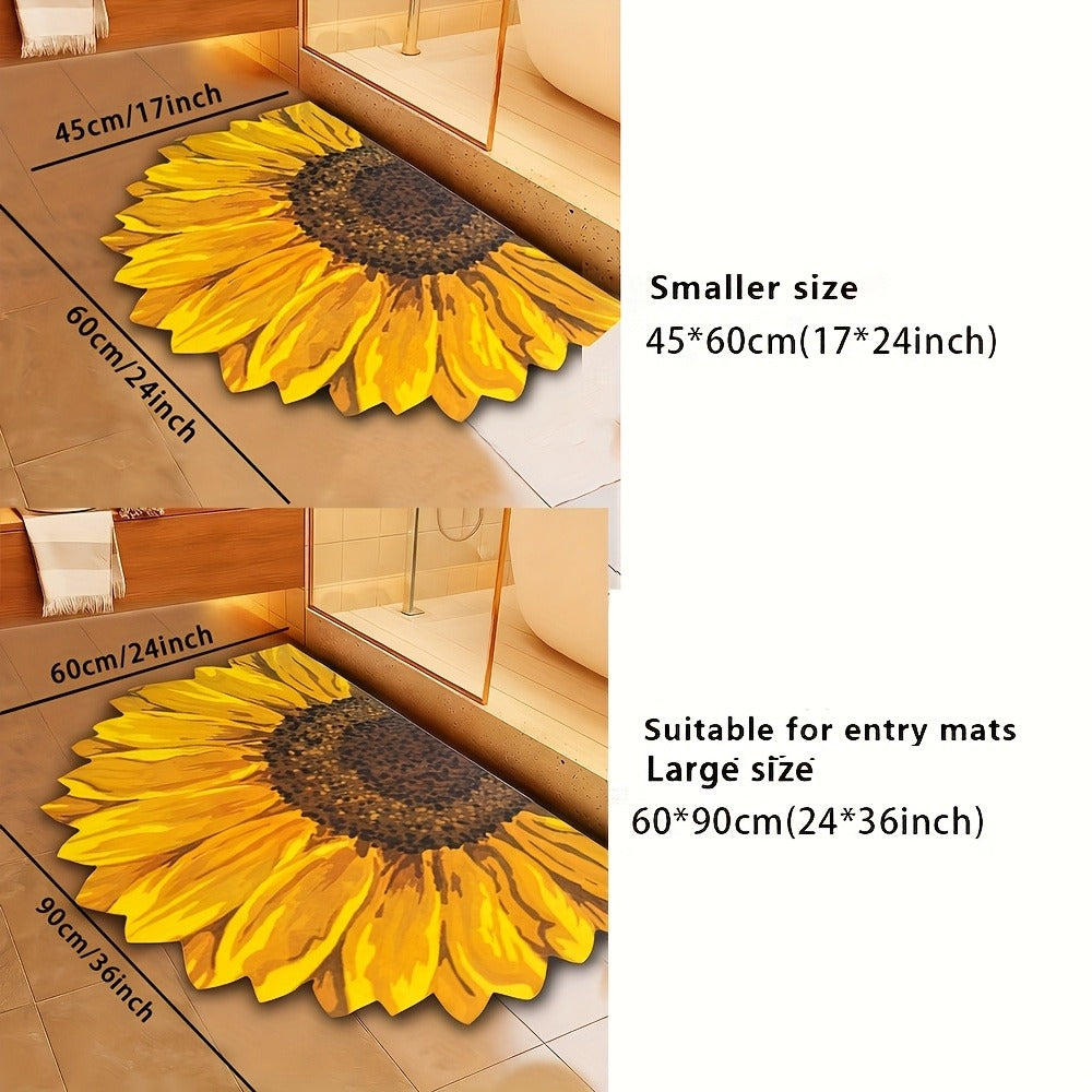 Sunflower Floral Bathroom Mat Non-Slip Super Absorbent Quick Dry Bath Rug Soft Diatom Mud Shower Mat Easy Clean Rubber Backed Floor Mat for Tub Shower Home Decor