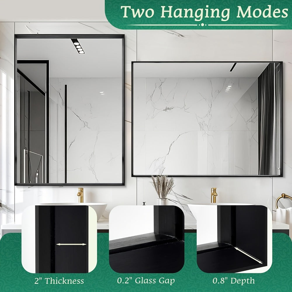 Bathroom Vanity Mirror Wall Mounted Metal Frame Rectangle ¨C Anti-Rust Farmhouse Mirror in Matte Black, Gold & Silver, Multiple Sizes, Horizontal or Vertical Hang