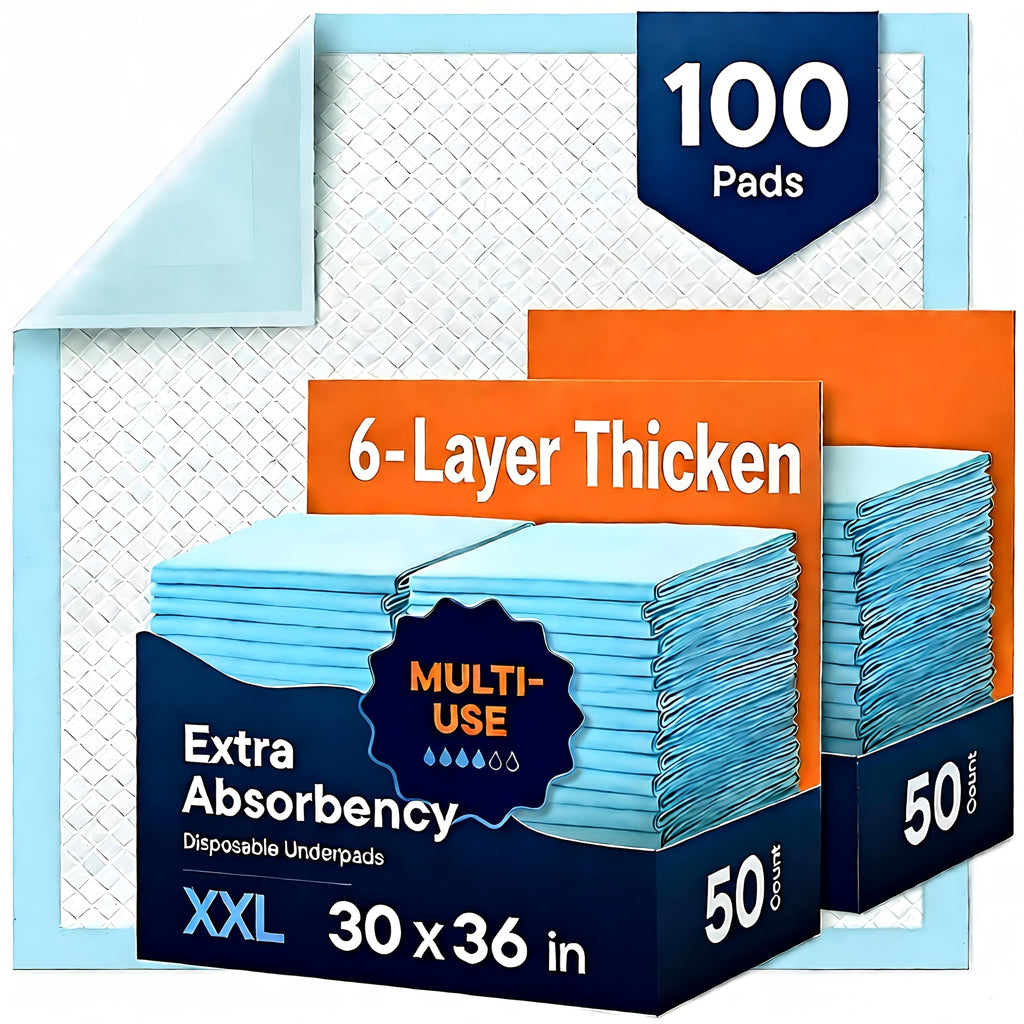 Disposable Bed Pads Extra Large 30x36 Inch ¨C 6-Layer Absorbent Leak-Proof Underpads for Adults, Seniors, Postpartum, Pets & Incontinence Care ¨C 50 or 100 Pack