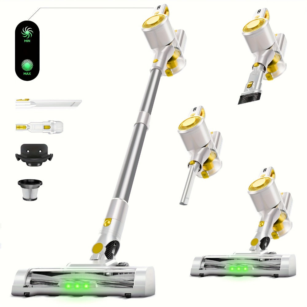 Anti-Tangle LED Vacuum Cleaner 55-69Kpa Corded & Cordless with Green LED Brush, Removable Battery & Multiple Suction Levels - Up to 45 Min Runtime for Carpets, Pet Hair & Hardwood Floors, 7 Colors