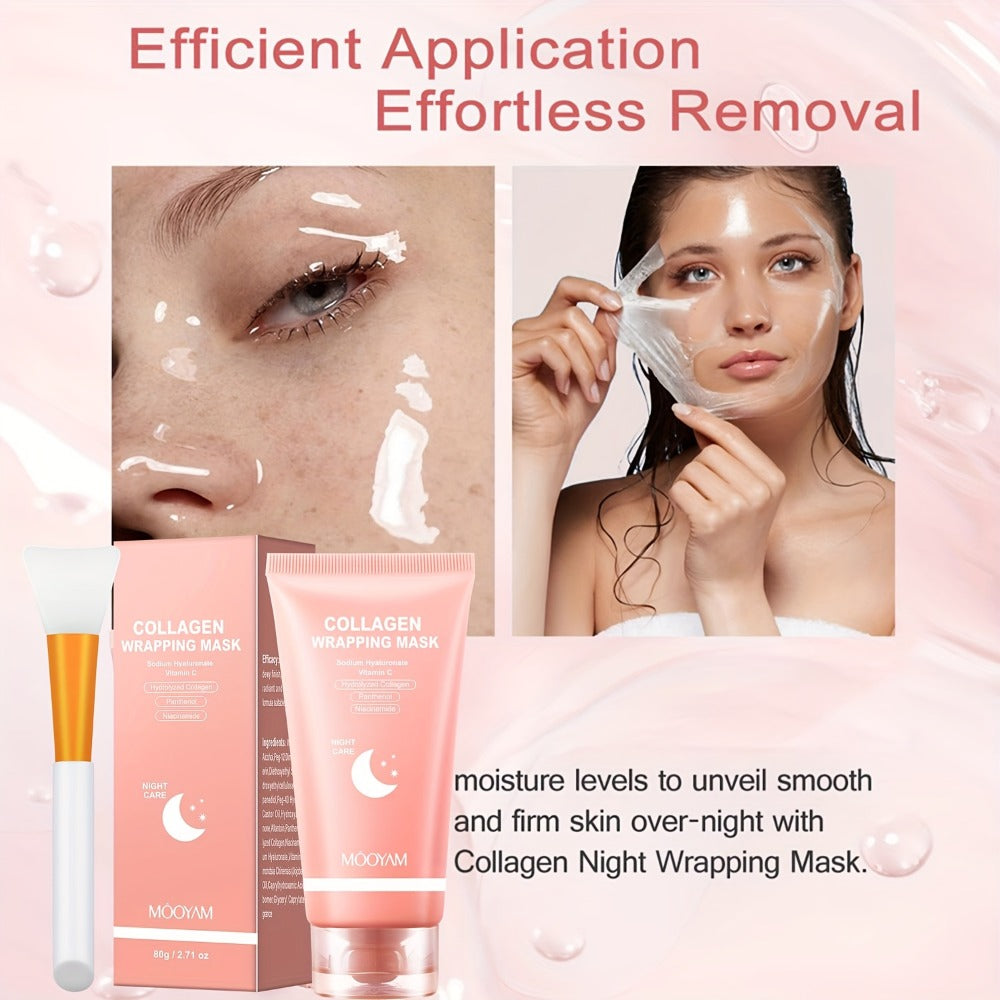 Collagen Night Mask Korean Skincare ¨C Gel Face Mask with Applicator Brush, Hydrolyzed Collagen, Niacinamide, Vitamin C & Hyaluronate for Hydration & Plumping, Paraben-Free, 80g (MOOYAM)