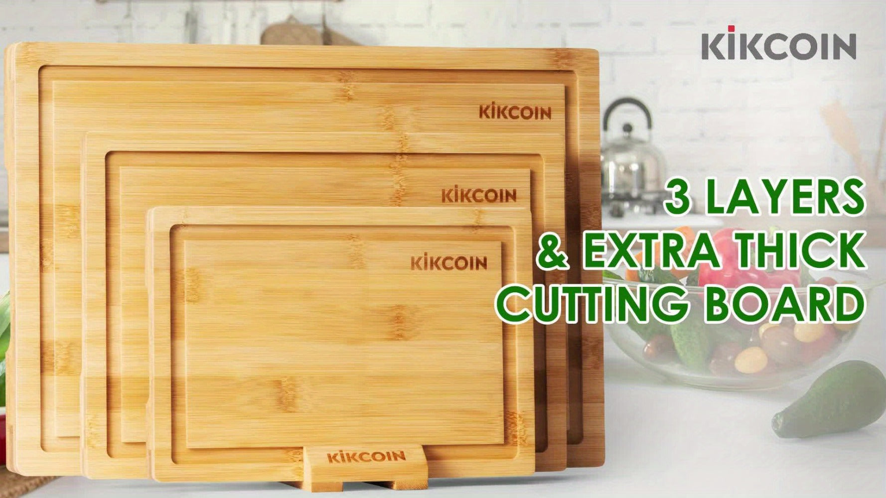 Bamboo Cutting Board Set 4pcs with Rack Juice Groove Knife Friendly Oversized Kitchen Chopping Boards for Meat Vegetables Fruit Multifunctional Gift for Family
