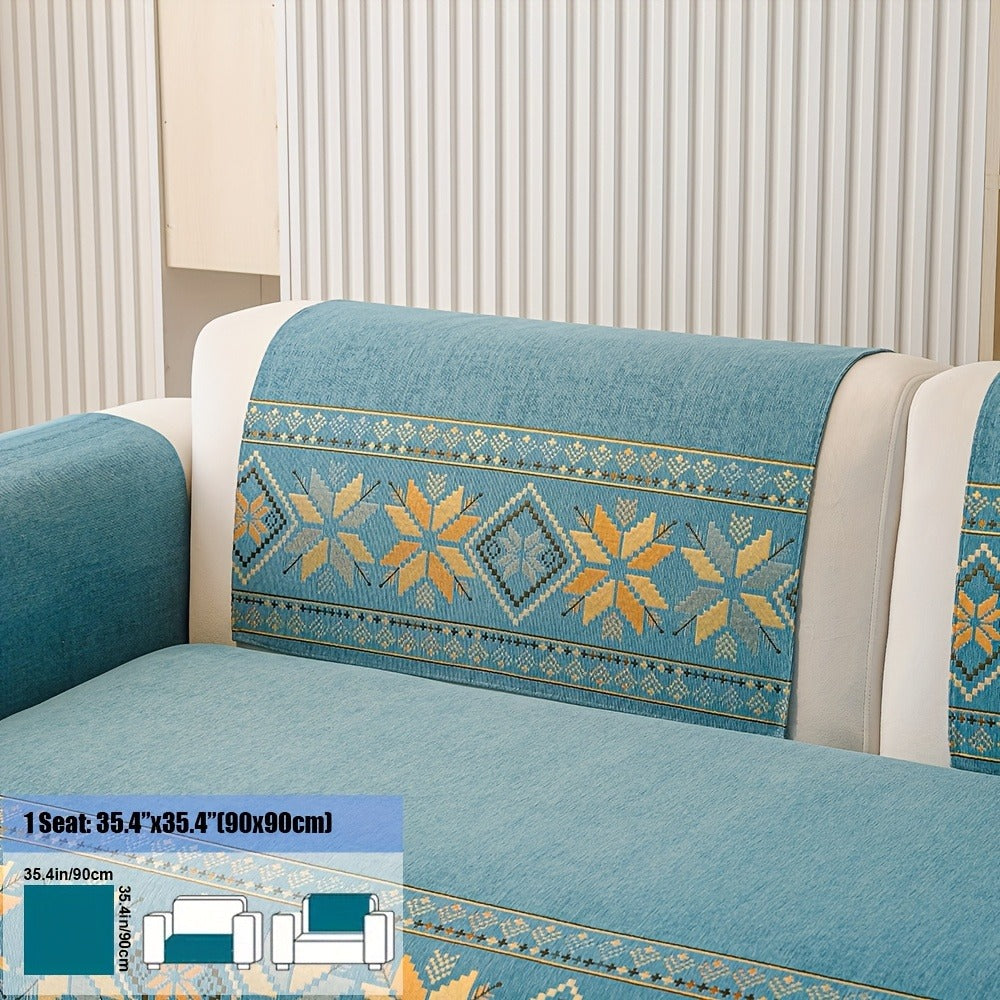 Chenille Sofa Slipcover 1pc Boho Vintage Style - Luxury Non-Slip Removable Four Seasons Universal Couch Cover | Armrest 1 2 3 4 Seater | Dark Gray Light Gray Blue | Living Room Home Decor