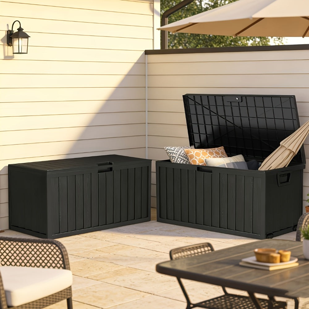 Waterproof Deck Box Outdoor Storage Cabinet 35/75 Gallon ¨C Enhanced Version with Handles & Wheels | Large Patio Storage Box for Pool Accessories, Garden Tools & Outdoor Gear | Easy Assembly Lockable