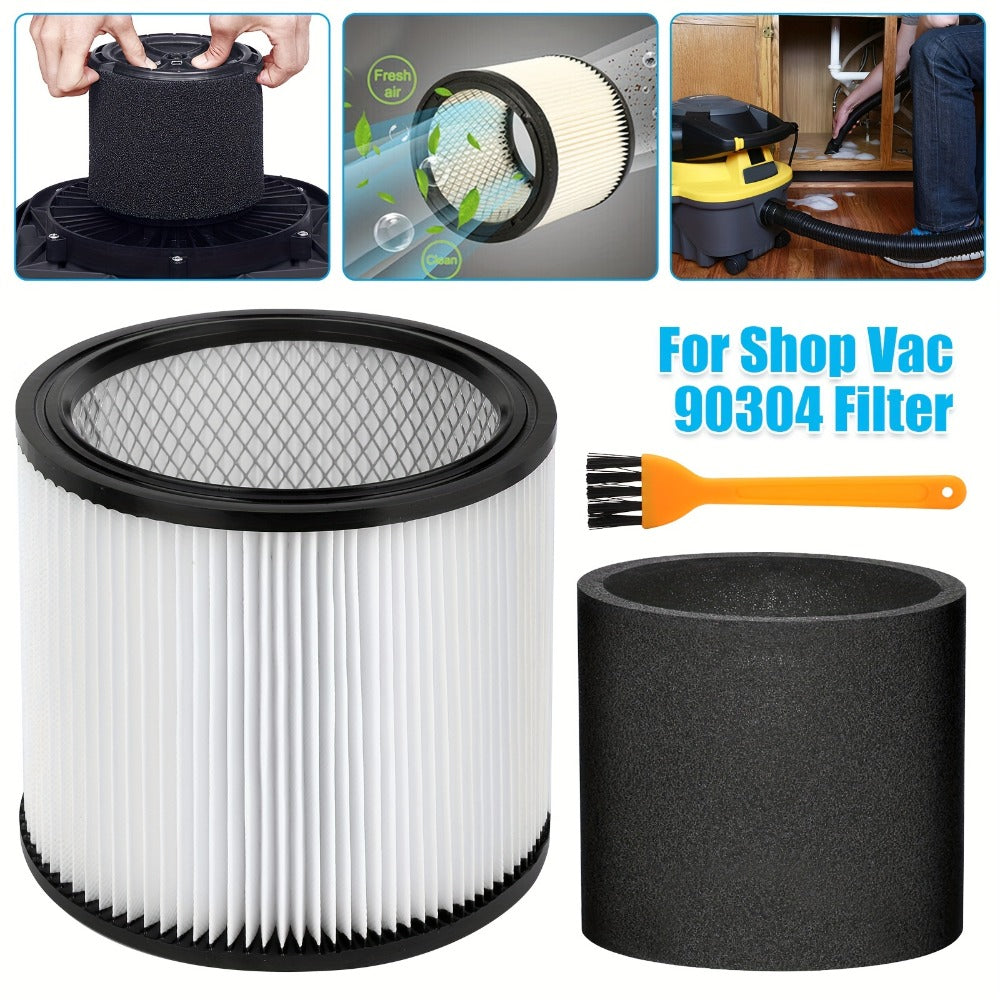 Shop Vac Replacement Filter 2-Pack ¨C Washable Cartridge Filter Compatible with 90350 90304 90333, Fits Most Wet Dry Vacuum 5 Gallon and Above, Reusable Wet Dry Vac Filter Set