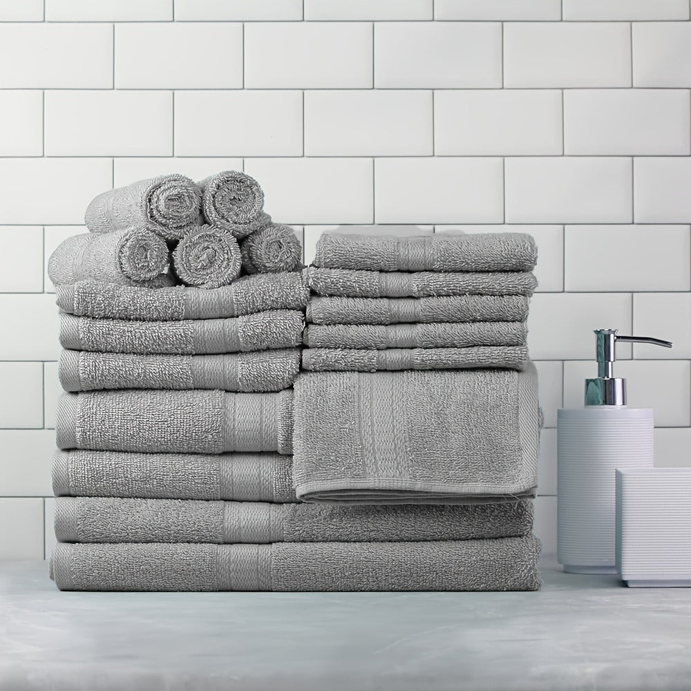Bath Towel Set 450GSM Soft Absorbent - 12 16 18 Piece Cotton Blended Solid Color Bathroom Towels Set for Bath Hand Face | Hotel Spa Quality | Travel Shower Home | Multiple Colors & Sizes Available