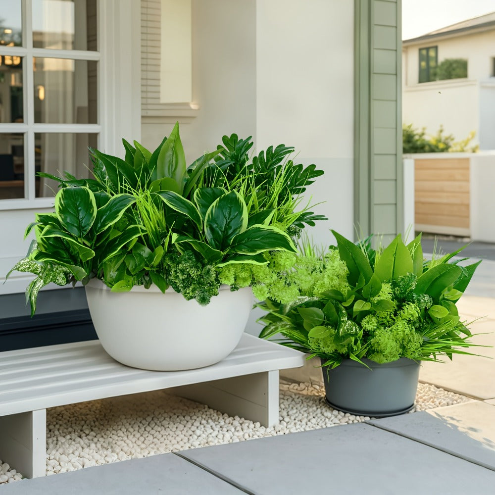 Artificial Boxwood Stems 9-Pack UV Protected ¨C Faux Plastic Greenery for Indoor Outdoor Decor, Hanging Garden, Porch, Window Box, Wedding & Farmhouse Home Decoration, Realistic Fake Plants