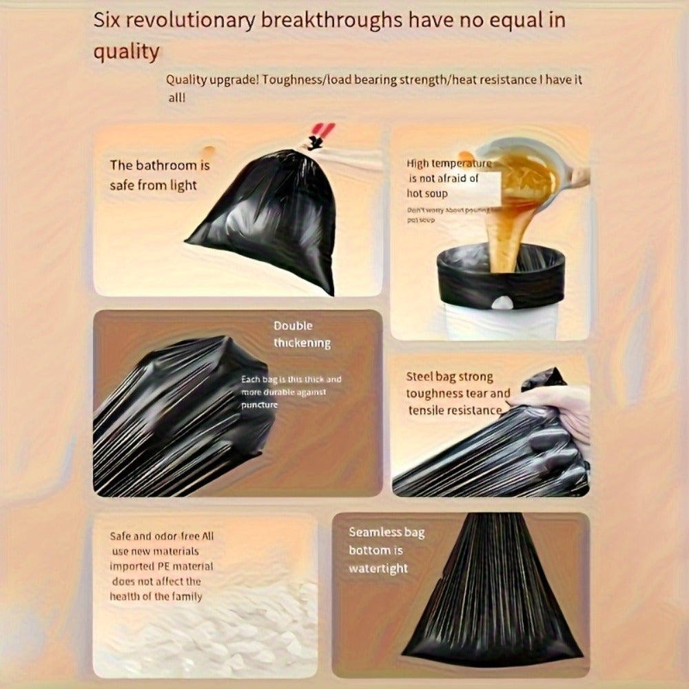 Drawstring Trash Bags 100 Count ¨C 5 Rolls Black Heavy Duty Leak Proof Garbage Bags for Kitchen Bathroom Bedroom Outdoor