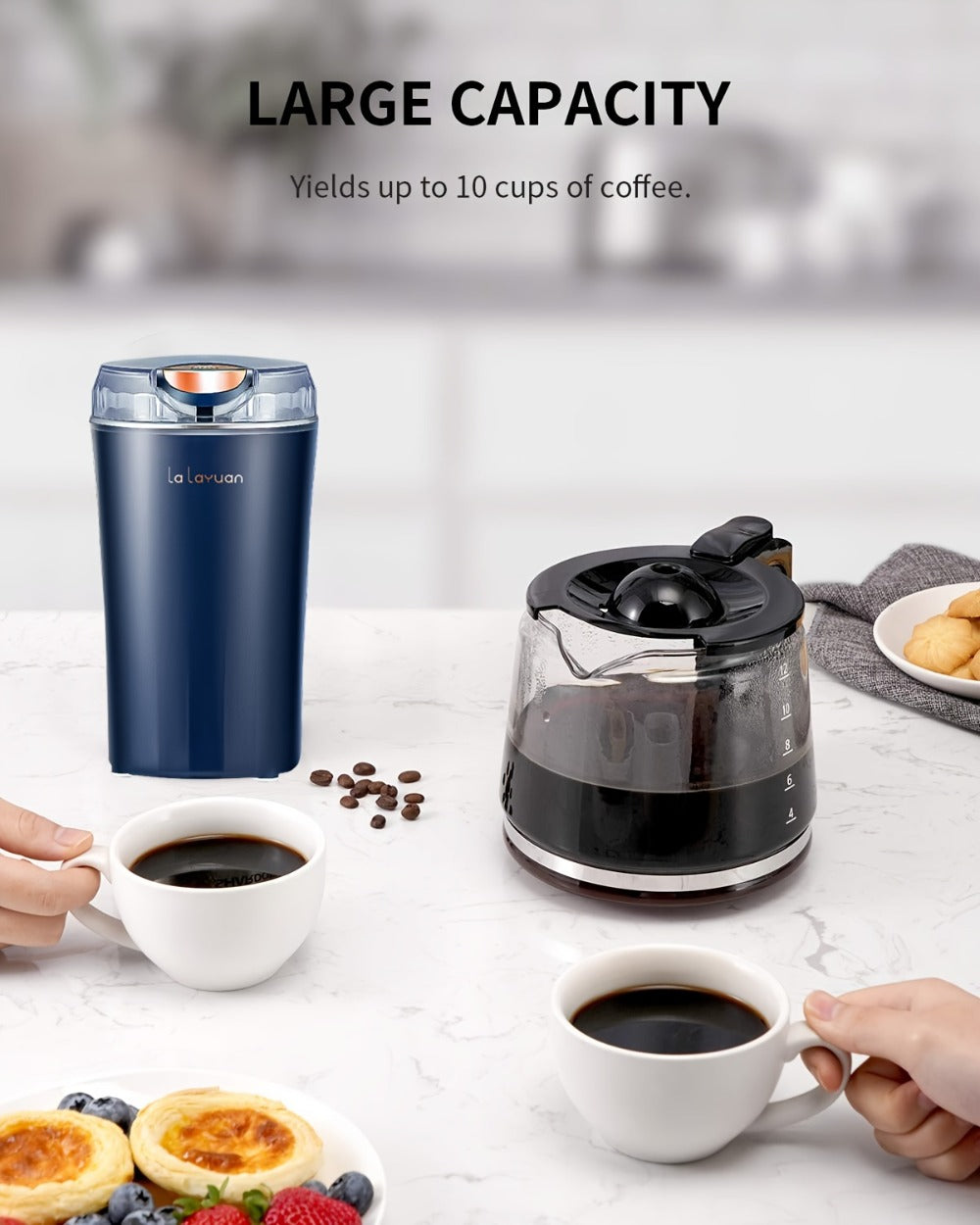 Electric Coffee Grinder 200W | Quiet Spice Grinder | 80g Large Capacity 12 Cups | 304 Stainless Steel Blade | One-Touch Operation | Grinds Coffee Beans Spices Nuts Grain | Blue Black