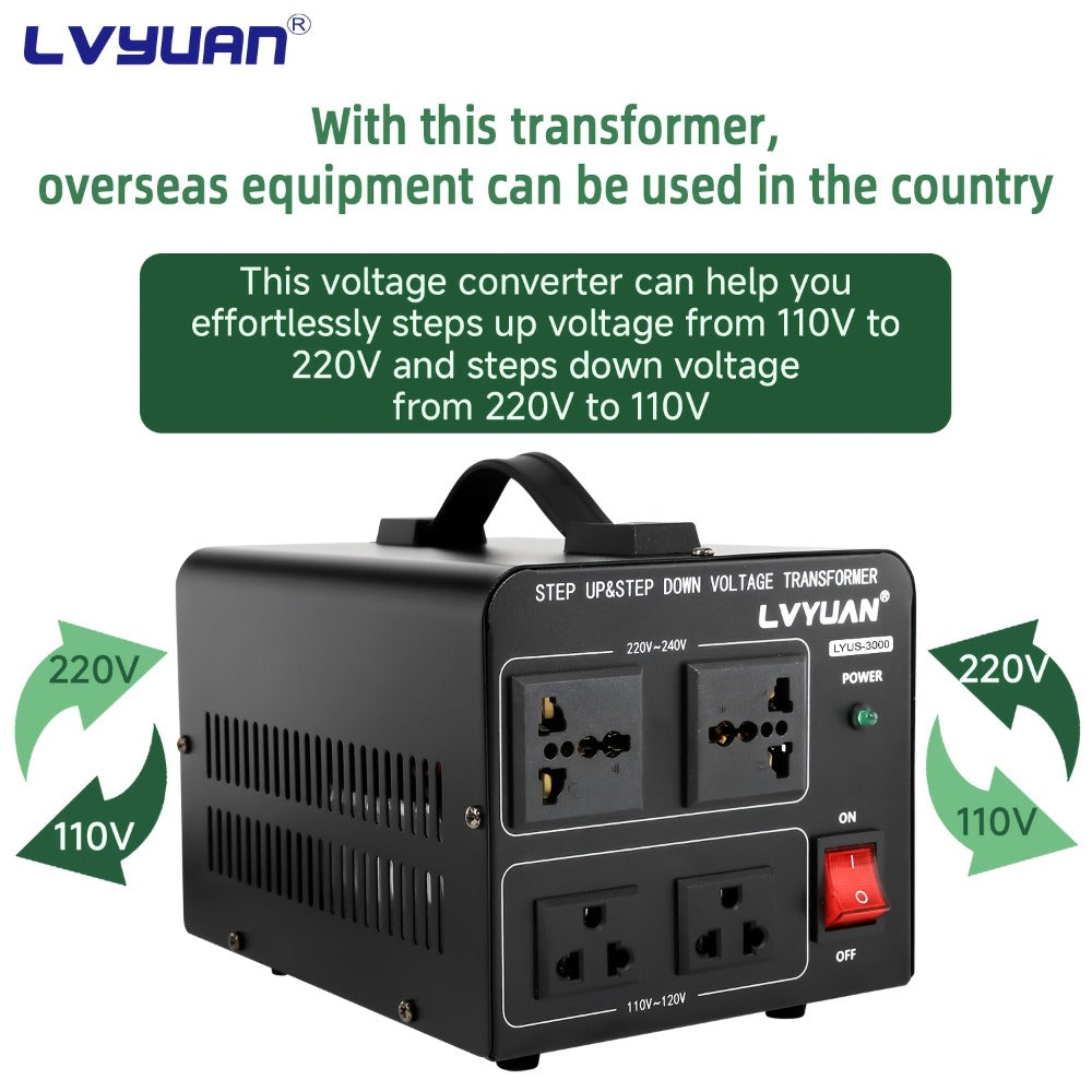 Voltage Converter Transformer 1500W Step Up Step Down - Converts 110V-120V to 220V-240V & Vice Versa, 2 US Outlets & 2 Universal Outlets, Resettable Circuit Breaker, International Travel Power Supply
