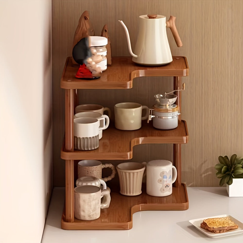 Corner Shelf Organizer for Kitchen, 3-Tier Triangular Coffee Station Storage Rack for Countertop, Holds Cups, Mugs, Coffee Accessories and Kitchen Essentials
