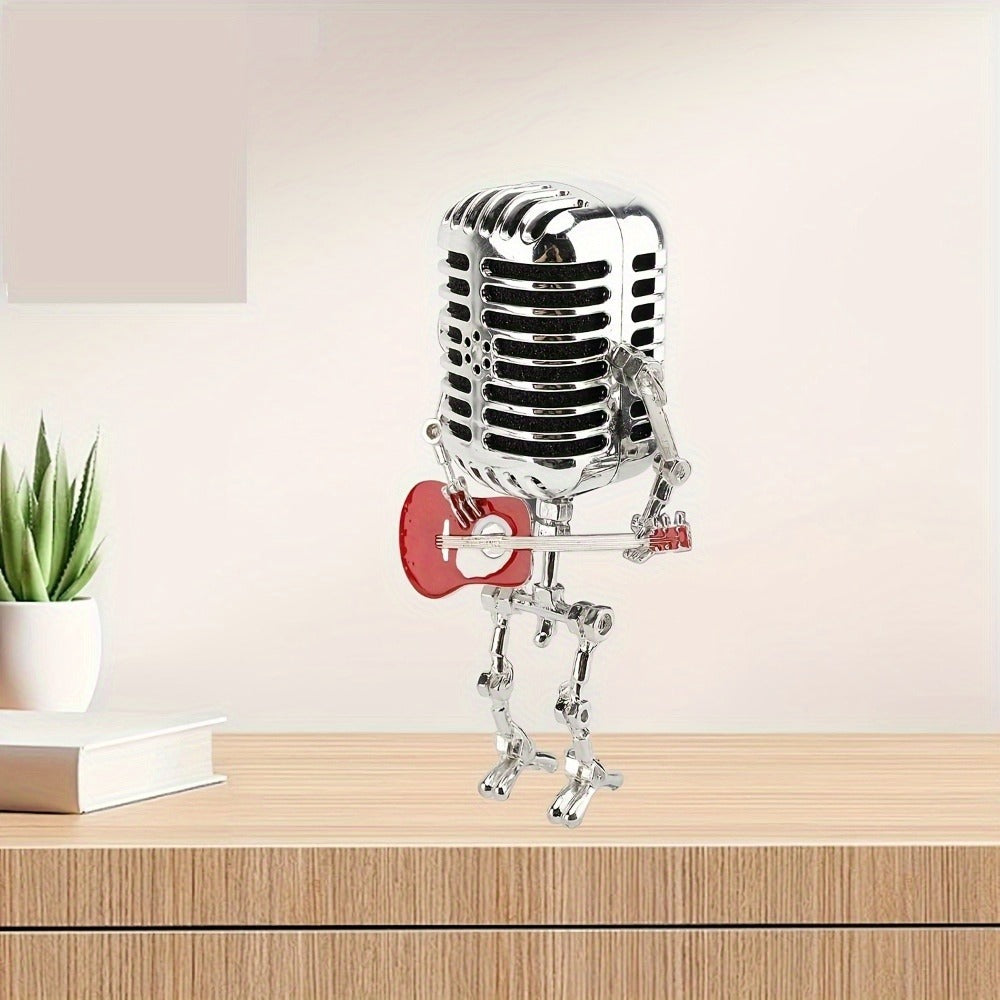 Vintage Microphone Robot Guitar Lamp USB Powered ¨C Retro Decorative Night Light for Music Lovers, Guitar Players, Home, Bar & Office Desk Decor (Red / Yellow)