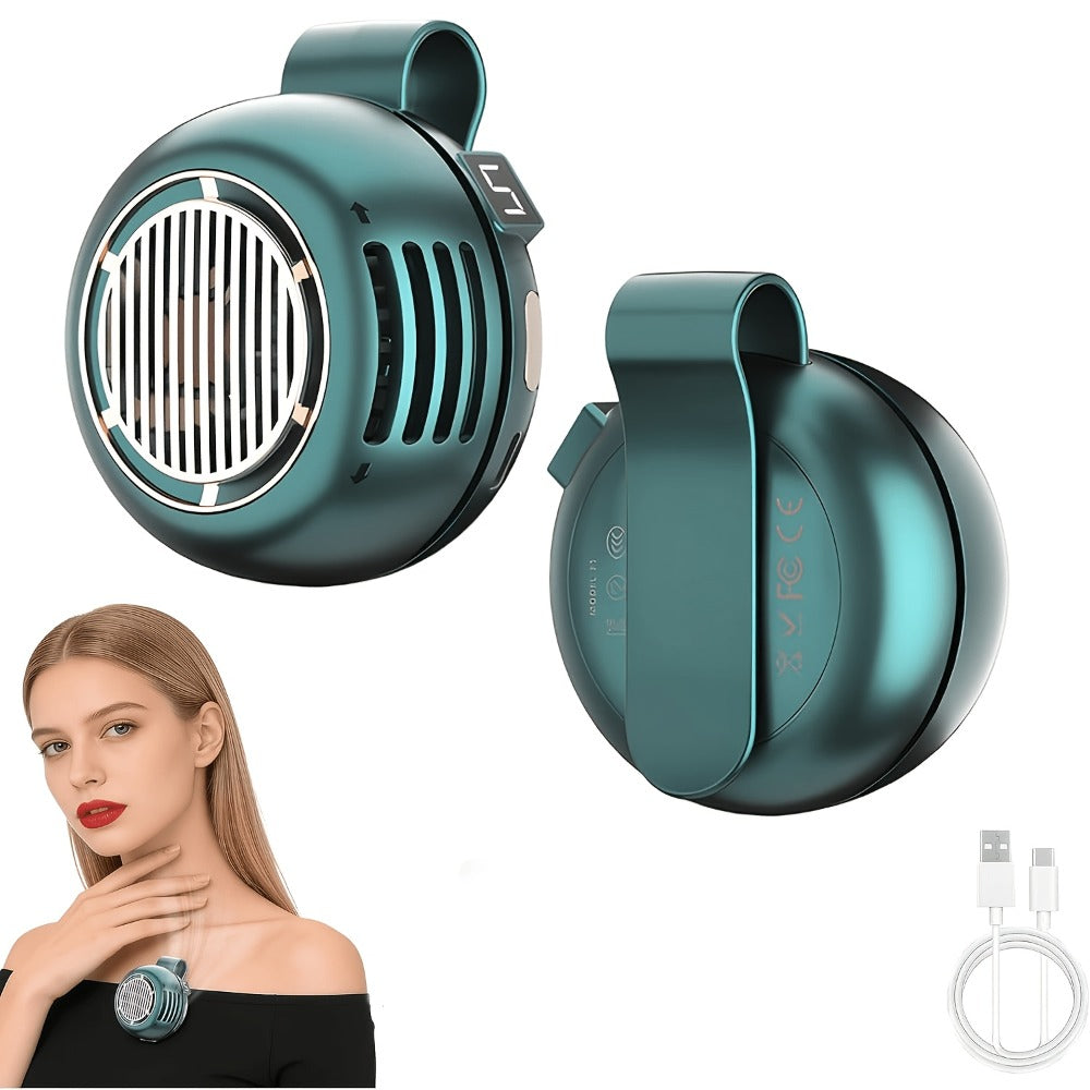 Clip-On Bladeless Neck Fan 360¡ã Surround Wind | Rechargeable Hands-Free Mini Fan for Shirt & Waist, Portable Personal Cooling for Outdoor, Travel & Sports ¨C Digital Display Option, Pink, Green & White, 1pc & 2pcs