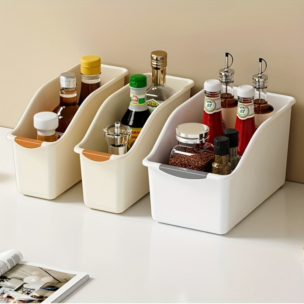 Plastic Multifunctional Storage Box Set of 2 - Curved Organizer Bins for Cleaning Supplies, Household Necessities, Kitchen Bathroom Countertop Home Organization