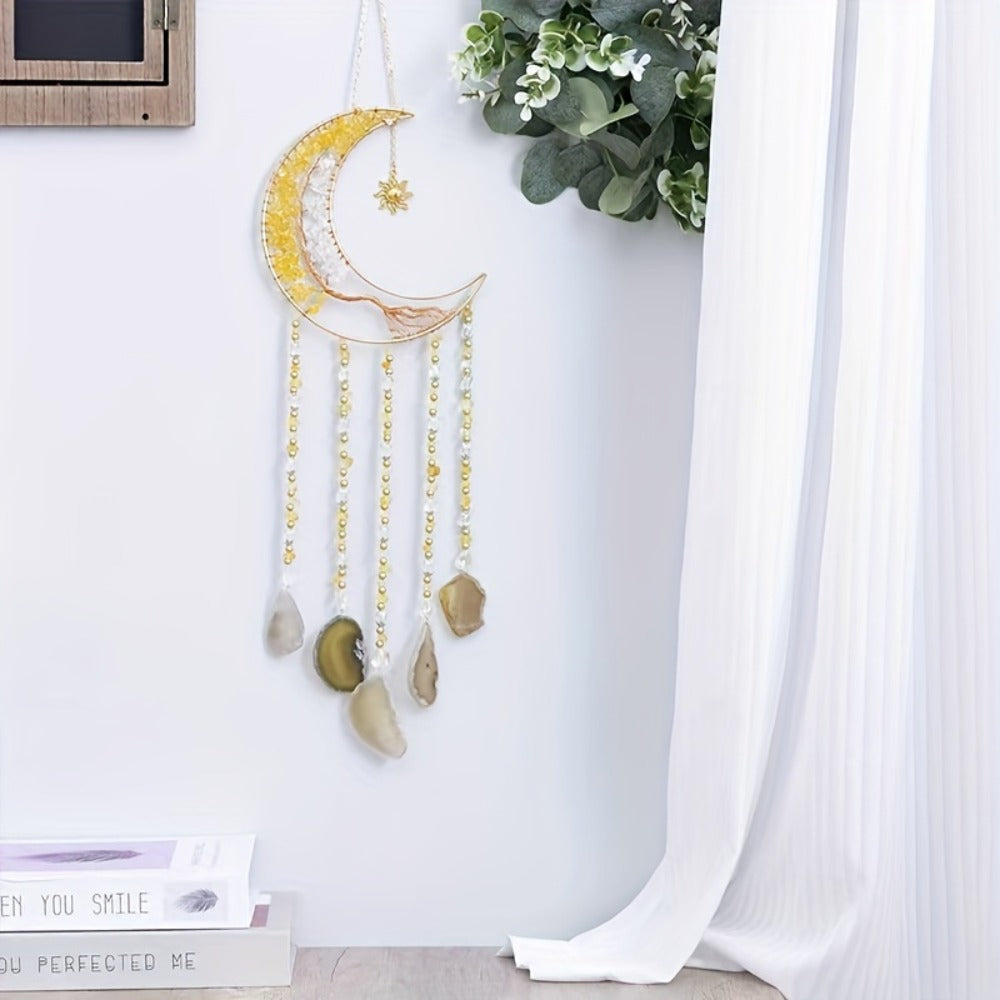 Dreamcatcher Moon Suncatcher Wall Hanging ¨C Handmade Boho Wind Chime Pendant for Indoor Outdoor Garden, Courtyard & Party Decor ¨C Christmas & Birthday Gift