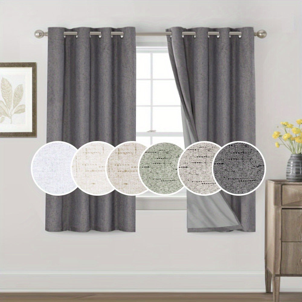 Blackout Curtains 2 Panels 100% Blackout Linen Textured Thermal Insulated Grommet Window Drapes Noise Reducing for Bedroom Living Room Hall - Full Light Blocking Room Darkening Curtains