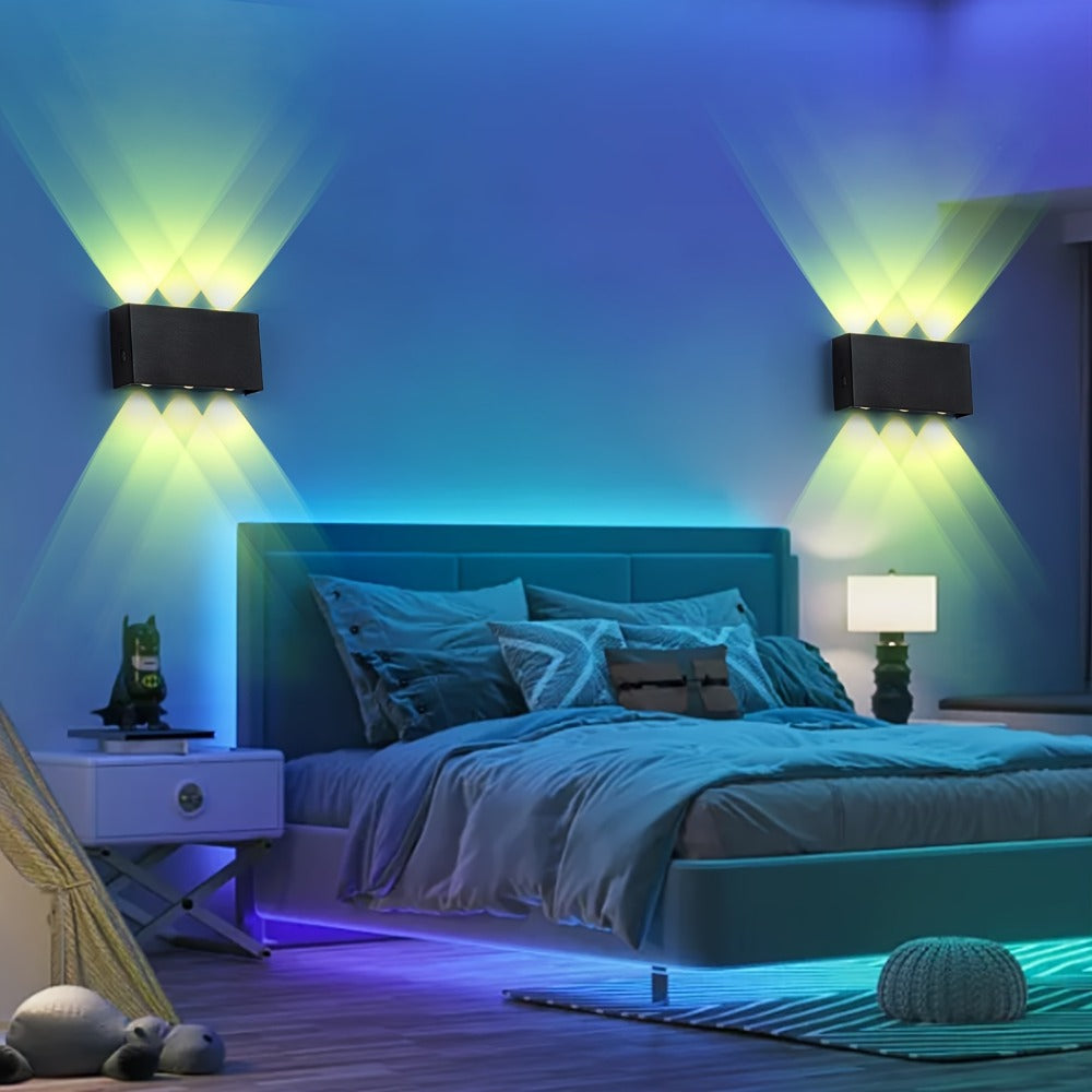RGB Wall Light 2 Pack Battery Powered - Seven Color Gradient Dimming Night Light with Touch Switch | Festive Atmosphere Lamp for Bedroom, Hallway & Living Room Decoration