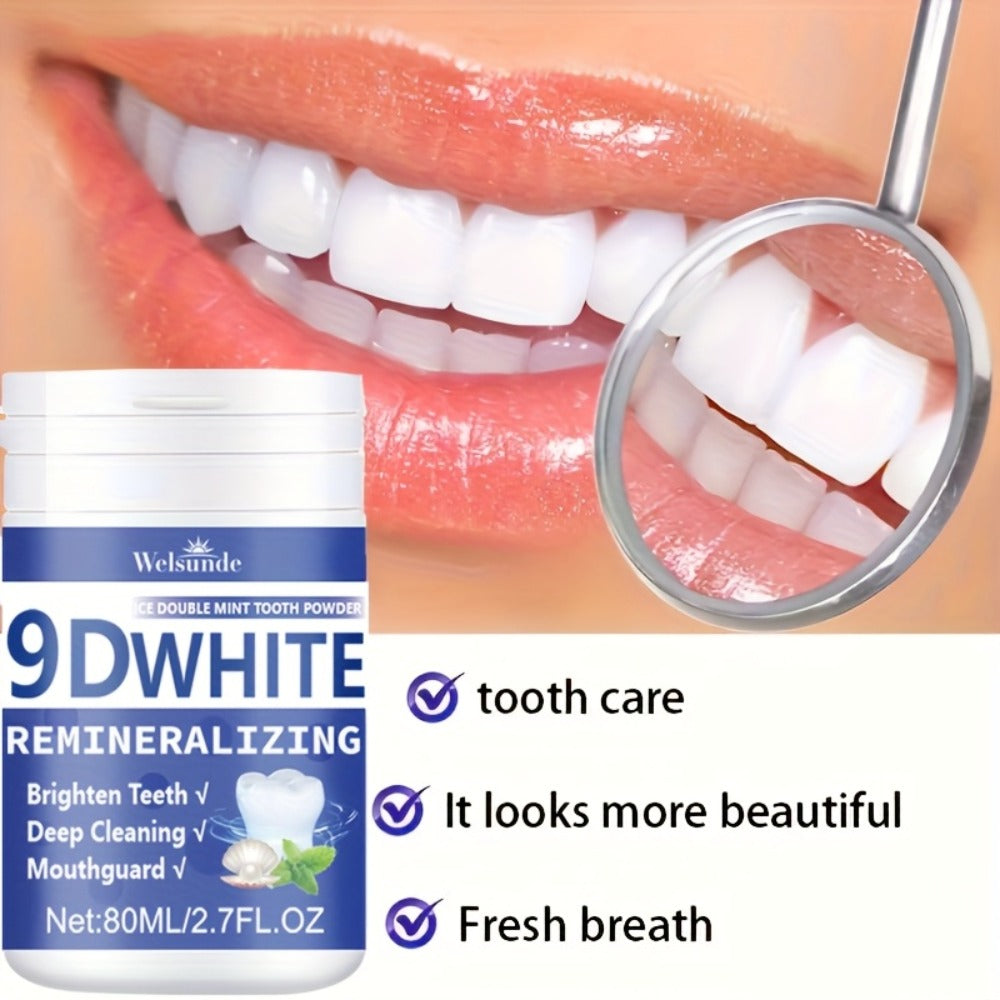 Teeth Whitening Tooth Powder 3-Pack ¨C 9D White Deep Cleaning Dental Powder with Fresh Mint Flavor, 80ml Each, Removes Stains, Freshens Breath, Travel-Friendly Daily Dentifrice for Women and Men