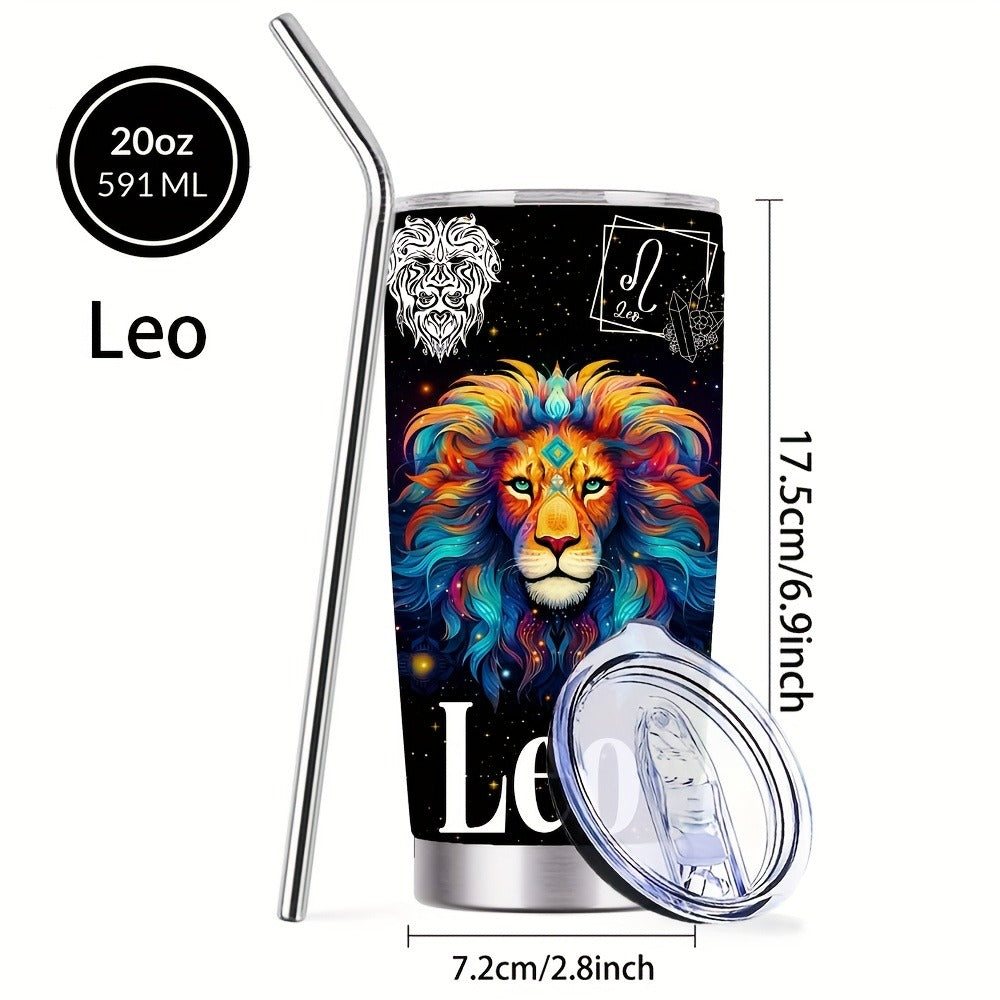 Zodiac Sign Insulated Tumbler 20oz Stainless Steel Travel Cup with Lid & Straw Hot Cold Drinks Horoscope Coffee Mug Gift for Men Women Birthday Christmas