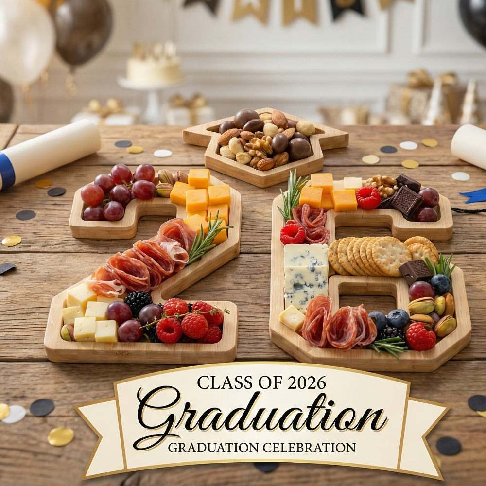2026 Graduation Decorations Table Centerpiece Set ¨C Charcuterie Board with Number 26 & Graduation Cap, Serving Trays for Preschool, High School & College Grad Party Supplies