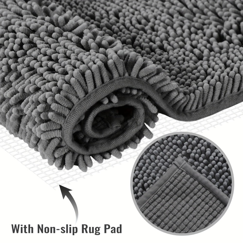 Chenille Bath Rug Extra Thick Soft Absorbent Non-Slip Bathroom Mat Machine Washable, Multiple Sizes & Colors