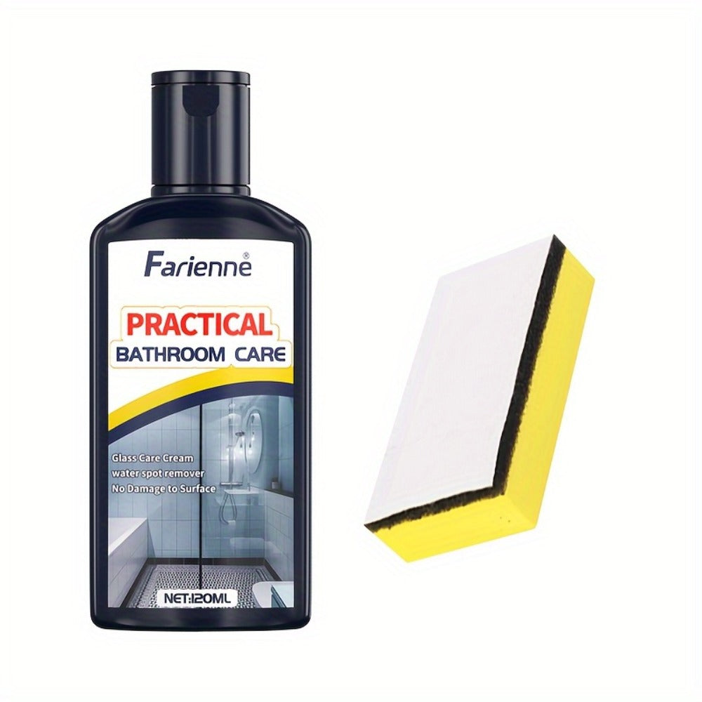 Bathroom Glass Restoration Paste 120g ¨C Removes Water Stains, Soap Scum & Hard Water Deposits from Shower Doors, Tiles & Metal Surfaces, Restores Clarity & Bright Finish, Includes Free Sponge