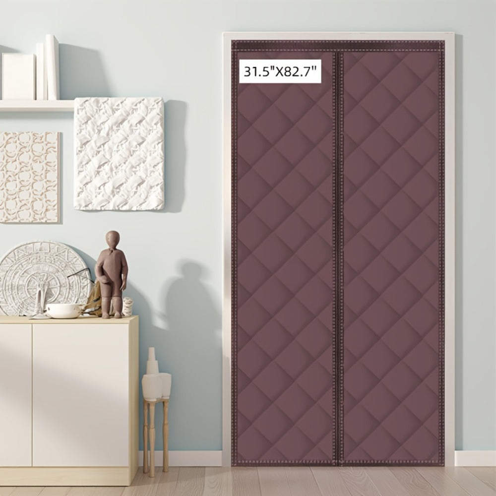 Thermal Insulated Door Curtain Magnetic Closure Knit Plaid Pattern ¨C Windproof Insulation Blanket for Front Door, Sliding Glass, Patio & French Doors, Keep Cold Out, Grey & Brown, Multiple Sizes