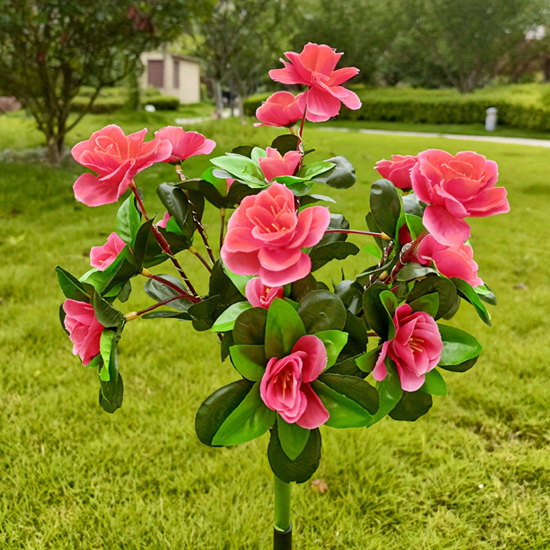 Solar Flower Lights Outdoor IP65 Waterproof Simulation Azalea Garden Decor Light 42 LED Solar Powered Decorative Stake Light for Garden Patio Yard Rose Red Yellow Pink Purple Colorful