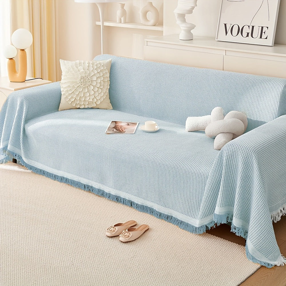 Sofa Throw Cover with Tassels Scratch Resistant Breathable Couch Blanket Slipcover Multifunctional All Season Settee Cover for Living Room Bedroom - Multiple Sizes and Colors