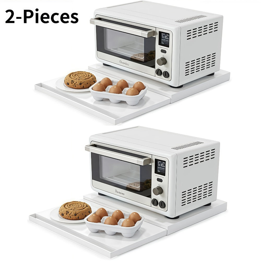 Microwave Stand Countertop Organizer Adjustable Metal Pull-Out Rack Shelf Space Saving Kitchen Storage for Microwave Oven Air Fryer Rice Cooker Coffee Station Toaster Appliances Black White 1 or 2 Piece