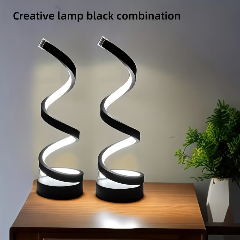 Dimmable Spiral Table Lamp with Touch Control & USB-C Charging Port, 3-Way Brightness Bedside Nightstand Lamp, Modern Minimalist LED Desk Lamp for Bedroom Living Room, Black & White