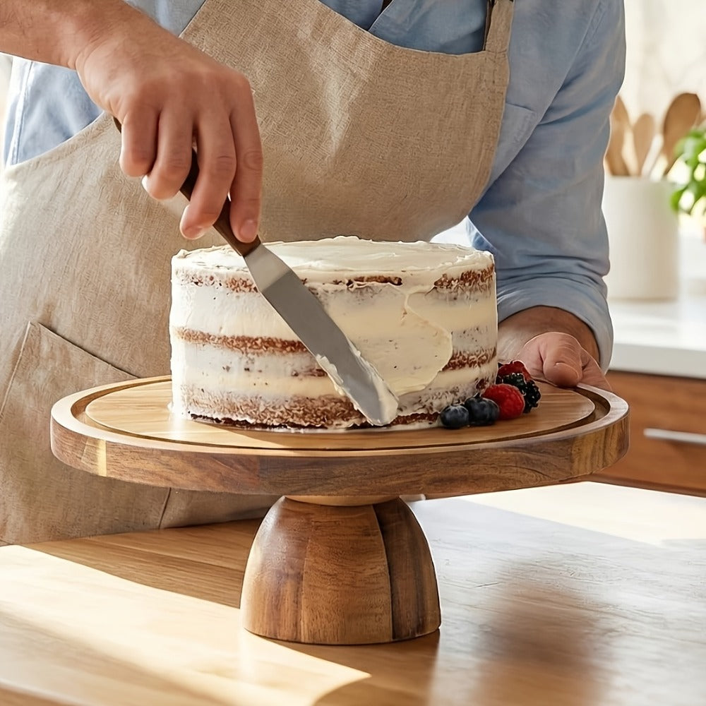 Cake Stand with Acrylic Dome Lid ¨C Acacia Wood Serving Platter 2-in-1 Round Shatterproof Dessert Display Tray for Cheese Charcuterie Fruit Veggie Chips Party Table Centerpiece Holiday Gift