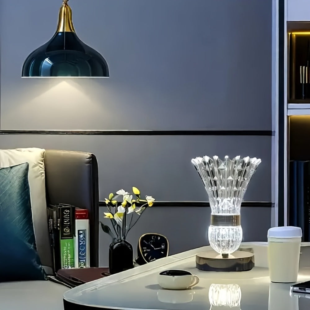 Crystal Vase Table Lamp Touch Control USB Rechargeable Adjustable Brightness Bedside Night Light