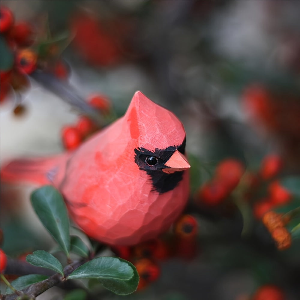 Cardinal Bird Statues Handmade Wood Carving 2pcs - Painted Decorative Bird Figurines for Home Decor Shelf Garden - Best Gift for Bird Lovers Birthday Christmas Family Friends
