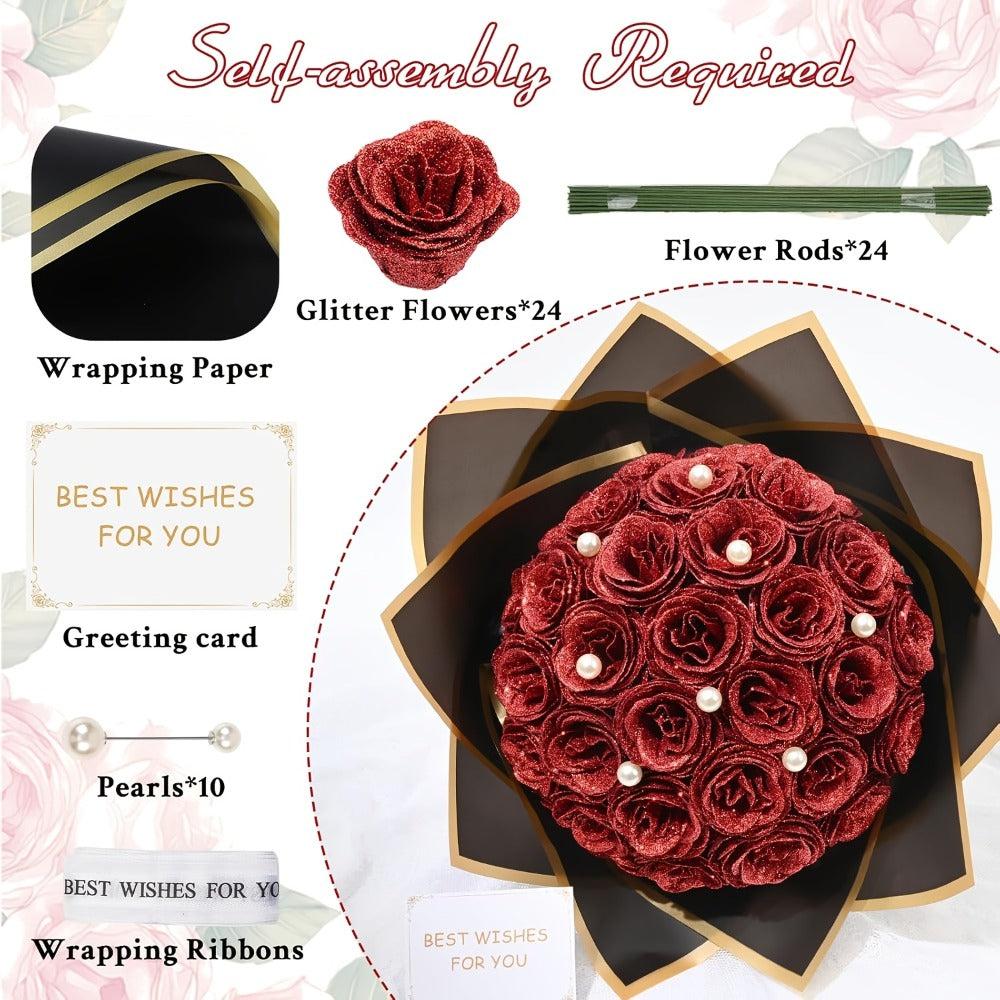 Artificial Flash Rose Bouquet 24/36 Pcs ¨C Simulation Shiny Fake Roses for Wedding, Engagement, Anniversary & Holiday Decorations, Multiple Colors