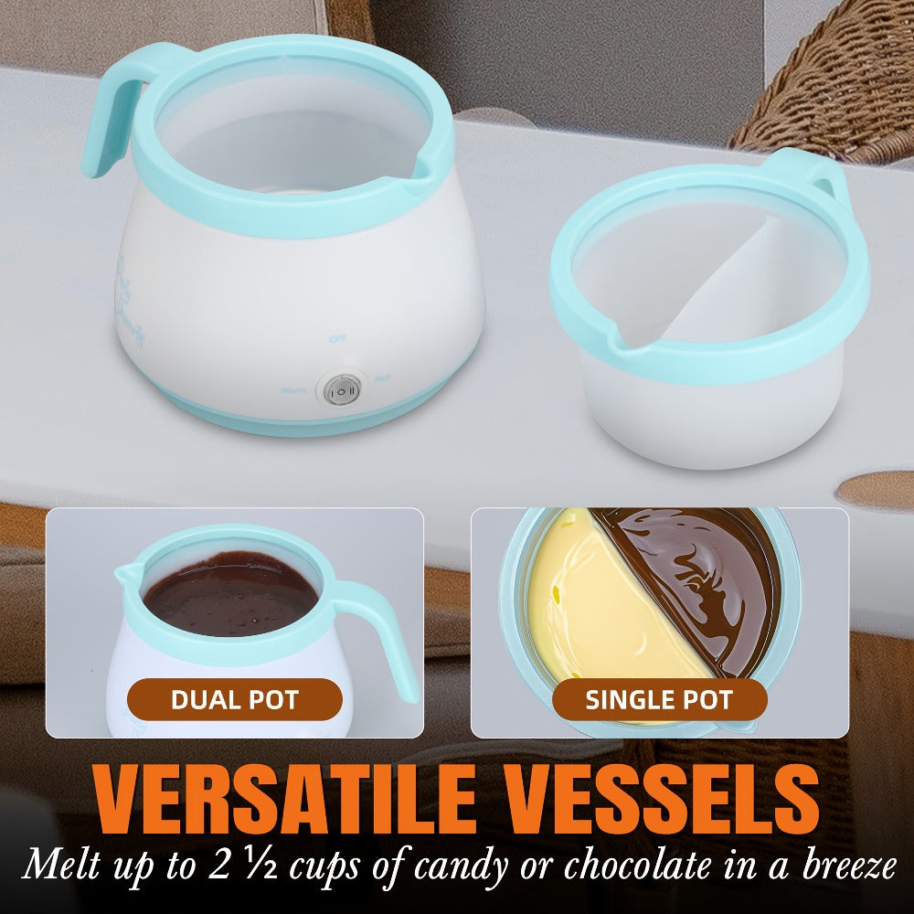 Electric Fondue Pot Chocolate Melting Pot with 2 Pots for Candy & Chocolate - 2.5 Cup Capacity, Non-Stick Dual Melting Pots for Cake Pops, Cookies, Cakes & Dipping, Easy to Use & Clean, Perfect Gift