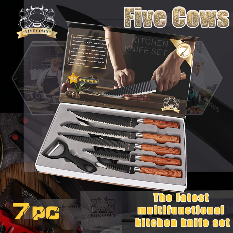 Hand Forged Chef Knife Set with Knife Rack Butcher Knife Bone Cutter Meat Cleaver Vegetable Chopper Kitchen Knife Set for Cooking Camping BBQ Outdoor Hunting Holiday Gift