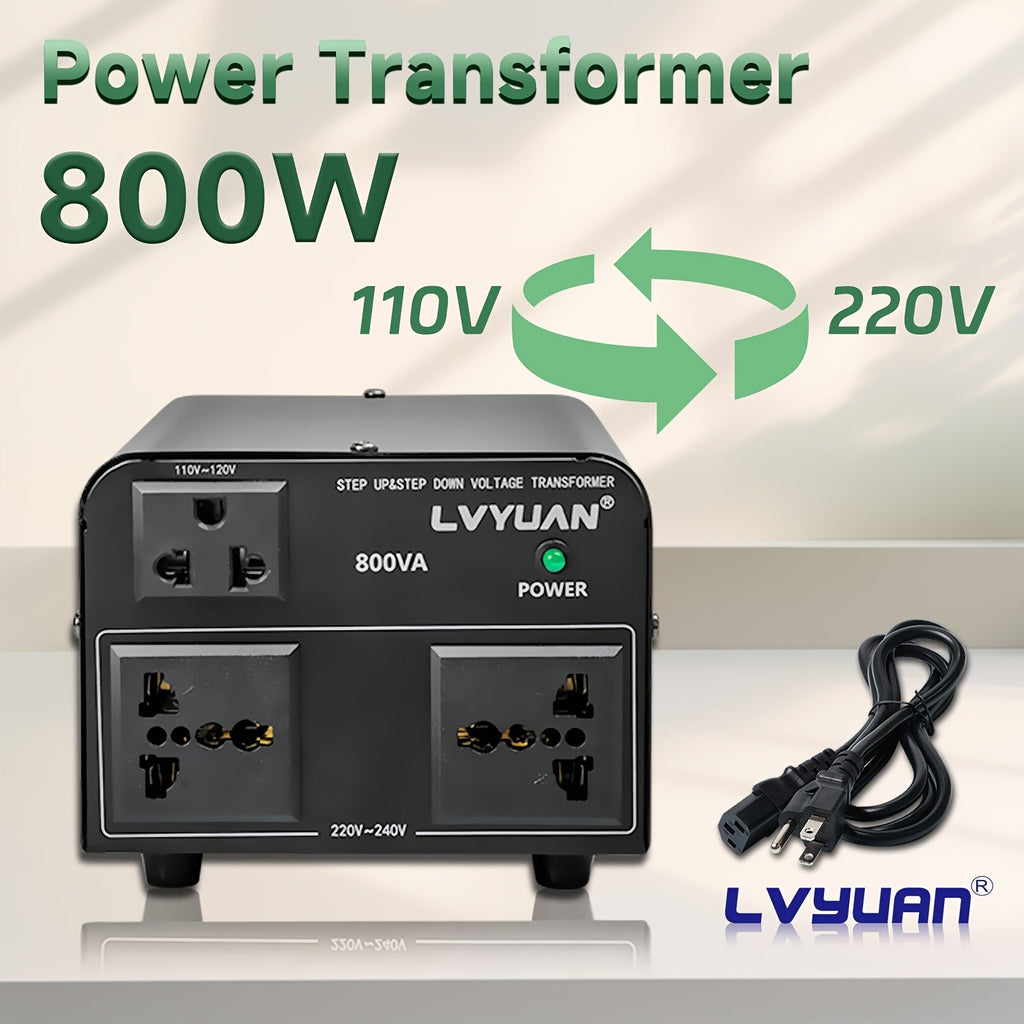 Heavy-Duty Voltage Converter Transformer 800W Continuous 5000W Peak - Step Up Step Down 110V to 220V, Aluminum Alloy Housing, Overload Indicator, Safety Protection, Black & White Options