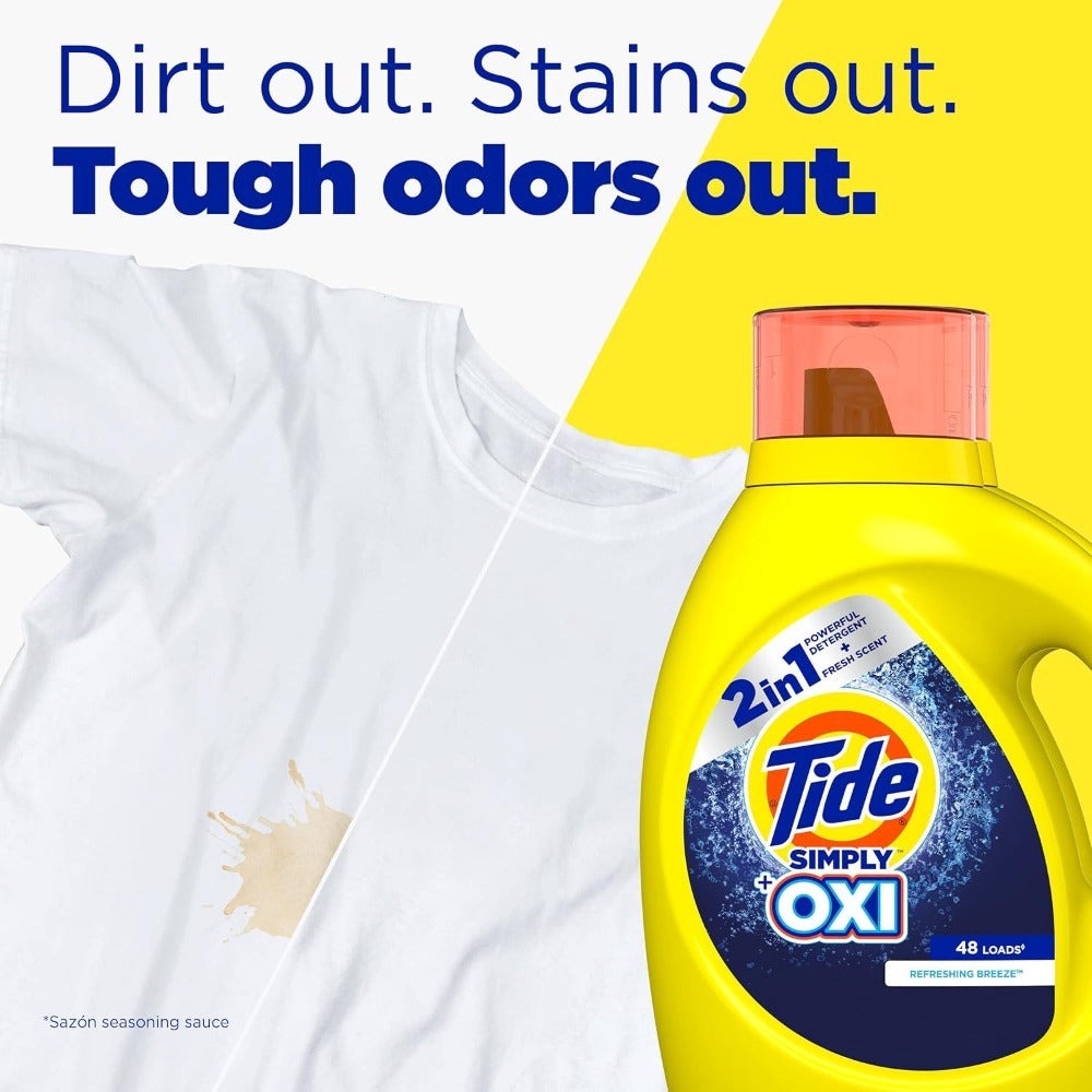 Tide Simply Plus Oxi Liquid Laundry Detergent Refreshing Breeze Scent OXI Boost Ultra Stain Release HE Compatible Works in Cold Water Pack of 12 Bottles 10 fl oz Each