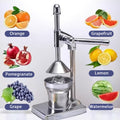 Manual Citrus Juicer Stainless Steel Lemon Squeezer with Lever Press, Heavy Duty Hand Press Orange Juicer Extractor with Non-Slip Base & Fine Strainer for Fresh Juice Kitchen Countertop