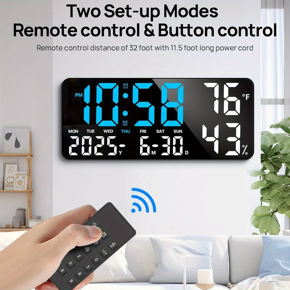 Large Digital Wall Clock with Remote Control ¨C 14.6¡± LED Display Dual Alarm Clock with Night Light, Temperature, Humidity, Date & Week ¨C RGB Color-Changing Bedroom & Living Room Clock Gift for Elderly