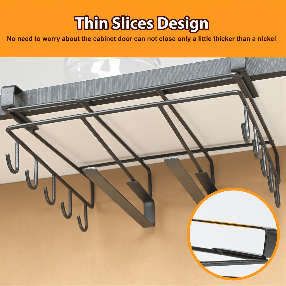 Under Cabinet Organizer Rack with Hooks ¨C Heavy Duty Carbon Steel Kitchen Shelf for Utensils, Towels, Cups & Cutting Boards ¨C No-Drill Door-Mount Space-Saving Kitchen Storage