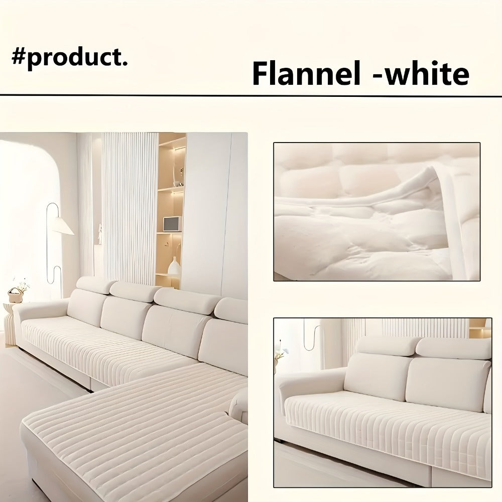 Quilted Flannel Velvet Sofa Cover 2pcs Set | Luxurious Jacquard Couch Cover, Soft Furniture Protector, Pet Friendly Machine Washable, All Season, Living Room Bedroom Office
