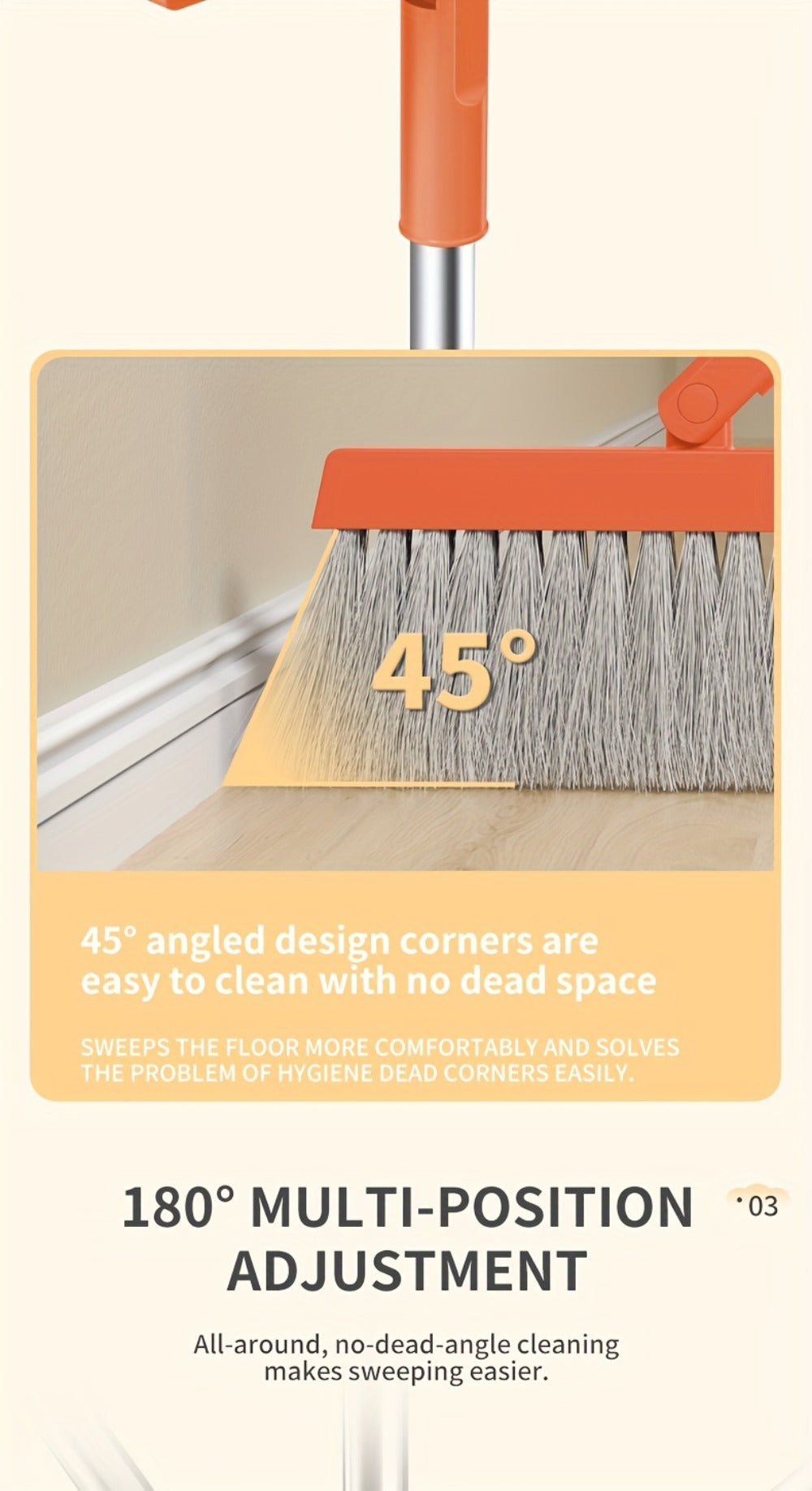 Folding Broom and Dustpan Set 50 Inch Extended Handle - Dense Elastic Bristles Wide Deep Dustpan for Dust Hair Debris, Foldable Broom for Home Kitchen Bathroom Bedroom Living Room, Blue White Black Orange Khaki