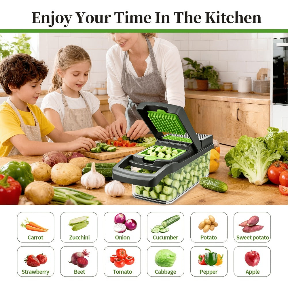 Vegetable Chopper 18-in-1 Multifunctional Food Chopper & Mandoline Slicer with Container ¨C Onion Dicer, Adjustable Cutter for Kitchen Meal Prep, Gray