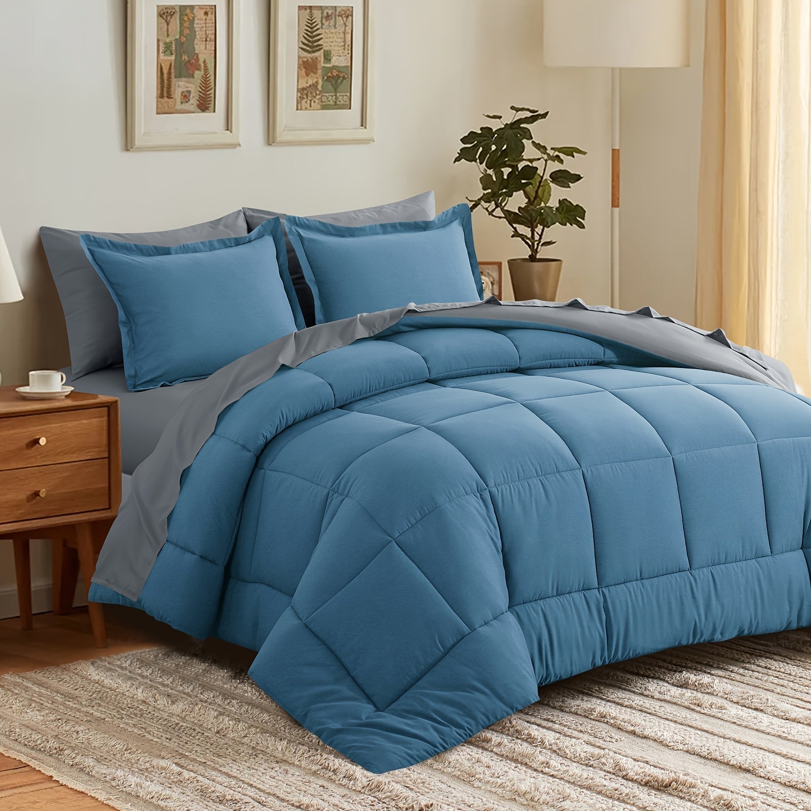 7 Piece Comforter Set Luxury Soft Fluffy Bedding All Season Bed in a Bag with Comforter Fitted Sheet Flat Sheet Pillowcases Hypoallergenic Breathable Easy Care Queen King Twin XL Full