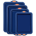 Silicone Baking Pans Set 4-Piece ¨C Nonstick Bakeware with Metal Reinforced Frame, Includes Baking Sheet, Cookie Sheet & Cake Pan with Grips, Oven Safe, Easy Release ¨C Navy Blue & Light Gray