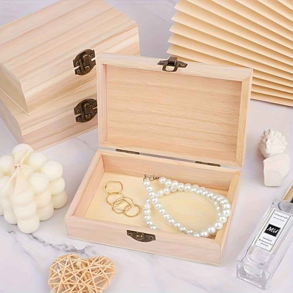 Jewelry Box with Lid & Lock Clasp Set of 3 ¨C Vintage Wooden Storage Boxes for Jewelry, Daily Essentials & Gift Packaging, Versatile Home Organizer in 3 Colors