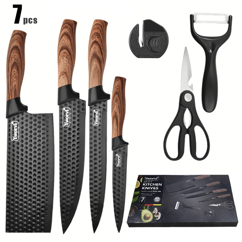 Kitchen Knife Set with Sharpener & Poultry Shears | Stainless Steel Chef Knives, Non-Slip Ergonomic Handle, Dishwasher Safe, Professional Cooking Utensils, 3-Piece or 7-Piece